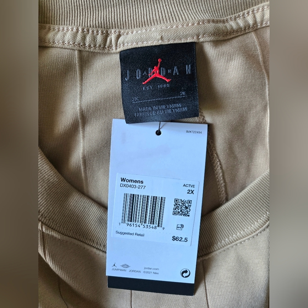 NWT Jordan Pin Striped Tan 2X Open Back Crop T-Shirt Short Sleeve - Picture 8 of 9